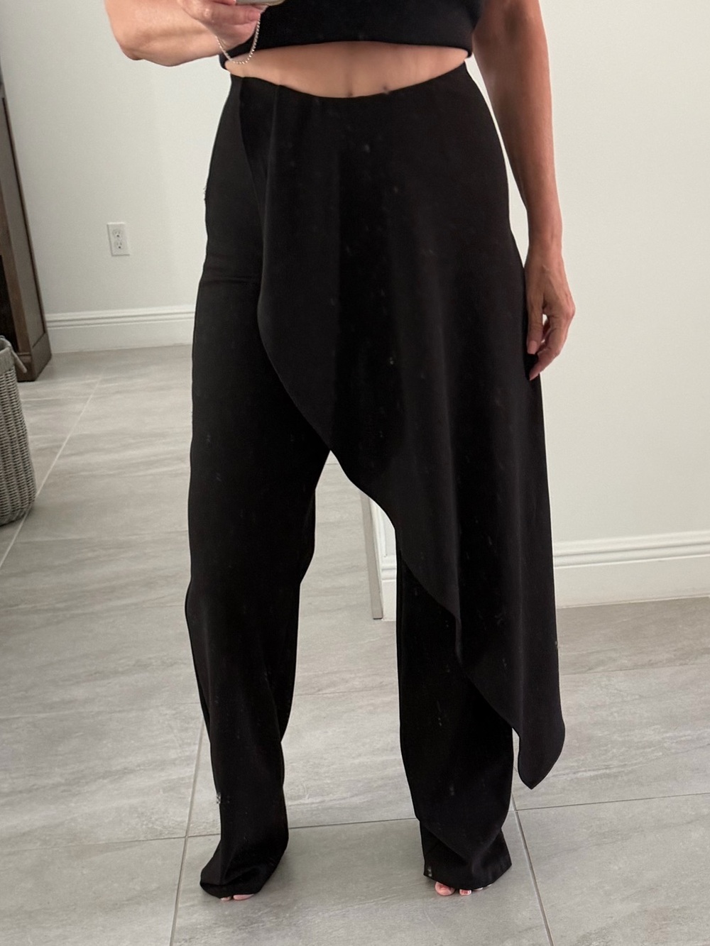 Diva Black Wide-Leg Draped Overlay Pants